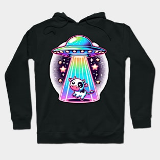 Kawaii Neon Ufo Abducting Cute Chibi Cow Hoodie